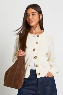 Crew Neck Knitted Chunky Cardigan