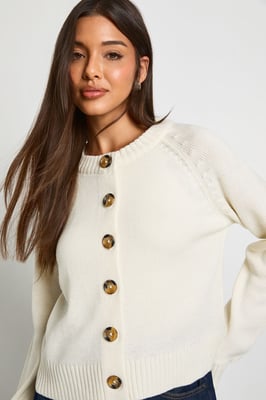 Crew Neck Knitted Chunky Cardigan