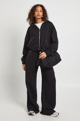 Stitch Detail Zip Through Hoodie And Wide Leg Jogger Tracksuit