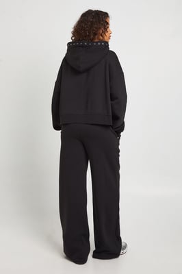 Stitch Detail Zip Through Hoodie And Wide Leg Jogger Tracksuit