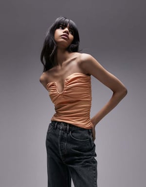 Topshop rynkad sidobandeau i orange