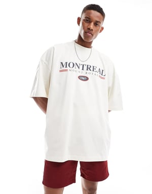 ASOS DESIGN – Extremt oversized t-shirt med Montreal-tryck på bröstet, off-white