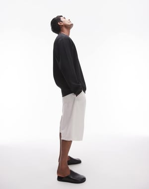 Topman – Svart plisserad t-shirt med långärmad passform