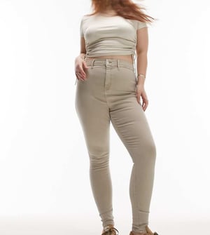 Topshop Curve – Joni – Sandfärgade jeans
