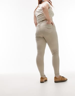 Topshop Curve – Joni – Sandfärgade jeans