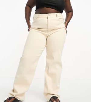 Dr Denim Plus – Moxy – Beige raka, skyhöga jeans