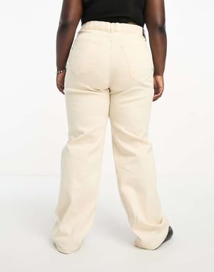 Dr Denim Plus – Moxy – Beige raka, skyhöga jeans