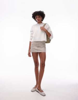 Topshop – Beige randigt denim-mikropelmet