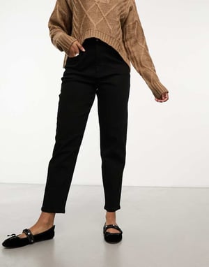 Miss Selfridge – Svarta jeans med hög midja och mom-utseende