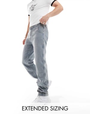 ASOS DESIGN – Blå jeans med raka ben och snickardetaljer