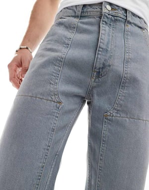 ASOS DESIGN – Blå jeans med raka ben och snickardetaljer