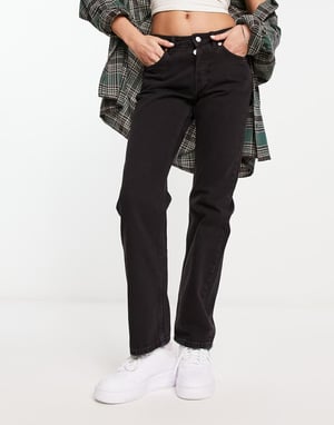Weekday – Pin – Svarta jeans med raka ben och med medelhög midja