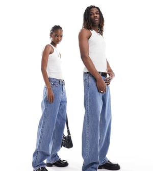Weekday Unisex Galaxy – Blåa, löst sittande jeans med raka ben i 90-talsmodell
