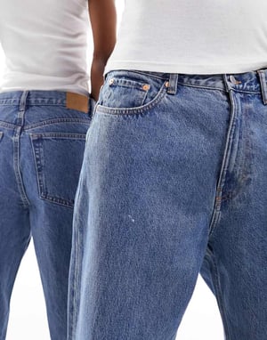 Weekday Unisex Galaxy – Blåa, löst sittande jeans med raka ben i 90-talsmodell