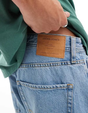 Jack & Jones – Dave – Ljusblå, vida, beskurna jeans med riggningsmönster