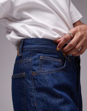Topshop – Selvedge – Indigofärgade jeans med hög midja och uppvikta detaljer