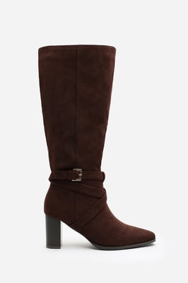 Wheres That From Womens 'Jolisa' Suede Buckle Strap Knee High Boots with Block Heel and Pointed Toe