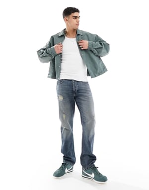 ASOS DESIGN – Mörktvättade jeans med raka ben och slitningar i vintage-modell