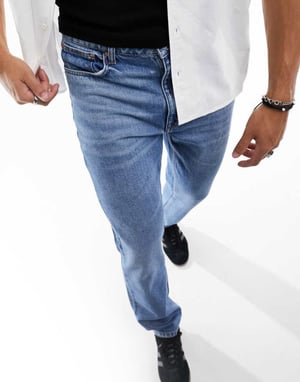 ASOS DESIGN raka jeans i autentisk vintagetvätt i mellanblå tvätt