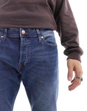 Jack & Jones – Mike – Mellanblå avsmalnande jeans