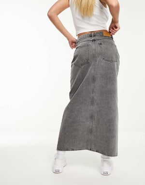 Monki – Grå midikjol i jeanskjol