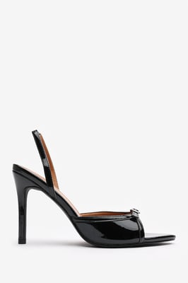 Wheres That From Womens 'Journey' Patent Pointed Open Toe Slingback Heel with Front Buckle Detail