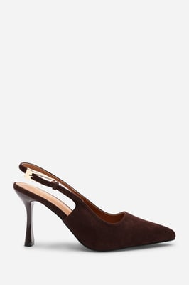Wheres That From Womens 'Tiana' Suede Pointed Toe Sling Back Mid Heel with Buckle Strap