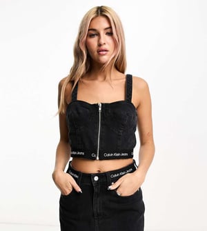 Calvin Klein Jeans – Svart bustier-topp med logotypband – endast hos ASOS