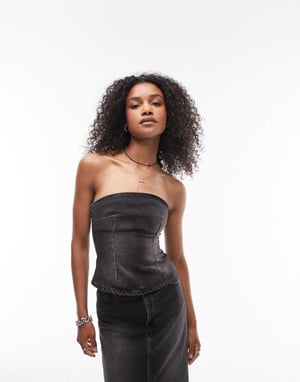Topshop – Svart denimkorsett med smutsiga tvättar, del av set
