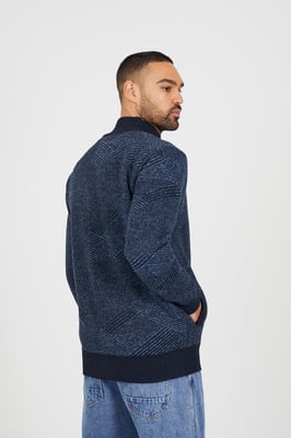 Navy Funnel Neck Zip Through Knitted Jumper