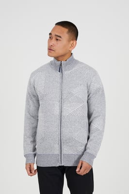 Grey Funnel Neck Zip Through Knitted Jumper