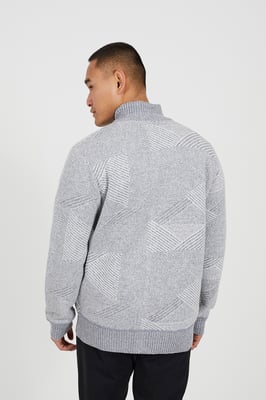 Grey Funnel Neck Zip Through Knitted Jumper