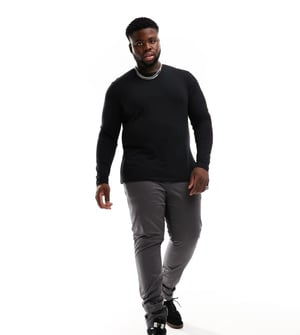 Calvin Klein – Big & Tall – Grå, smala chinos i satin med stretch
