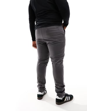 Calvin Klein – Big & Tall – Grå, smala chinos i satin med stretch