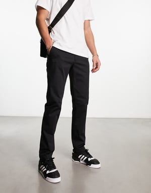 Calvin Klein – Svarta chinos i satin med smala ben