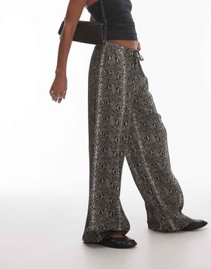 Topshop – Snörskor i satin med vida ben och knyt i midjan