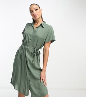 Vero Moda Tall – Grön midiklänning med knytskärp och skjorta