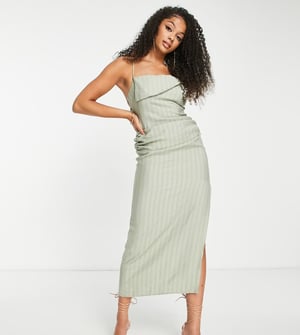 ASOS DESIGN Tall – Salviagrön midiklänning med draperad halsringning och öppen rygg