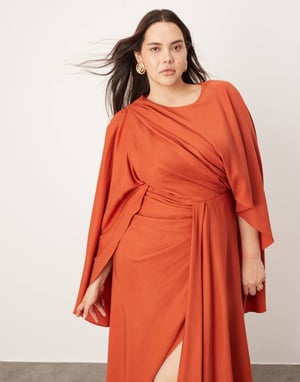 ASOS EDITION Curve – Rostfärgad maxiklänning med utsvängda ärmar och utskärningar