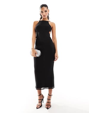 ASOS DESIGN – Svart maxiklänning i mesh med halterneck och extremt utskuren rygg