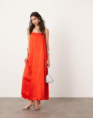ASOS EDITION – Röd maxiklänning med utsmyckade band och smala axelband