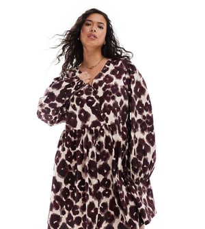 ASOS DESIGN Curve – Miniklänning i bomull med v-ringning och leopardmönster