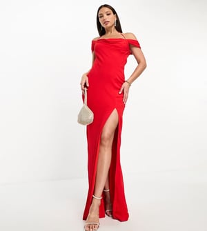 ASOS DESIGN Tall – Röd maxiklänning med kort ärm och axelband, öppen rygg och bias