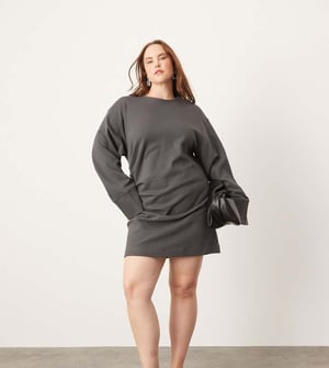 ASOS EDITION Curve – Mörkgrön miniklänning i premiumjersey med långa ärmar