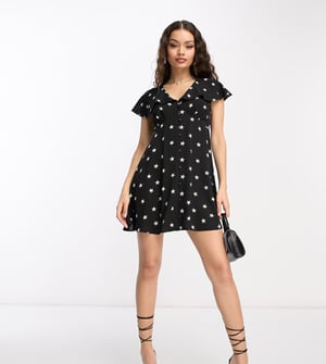 ASOS DESIGN Petite – Miniklänning med utsmyckade ärmar och knappar