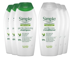 Simple 3 x 400ml (3 Each) Kind to Hair Gentle Care Shampoo & Conditinor