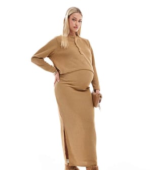 Mamalicious Maternity over the bump maxi skirt co-ord in mustard