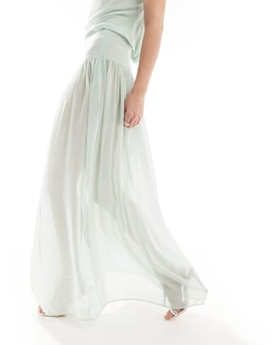 ASOS DESIGN sheer drapey chiffon maxi skirt co-ord in sage green