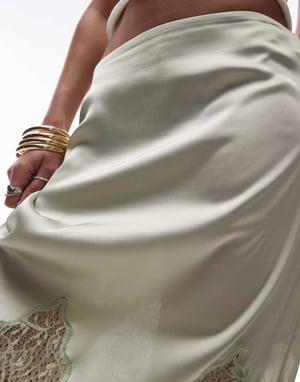 Topshop Satin lace mix maxi in soft sage green