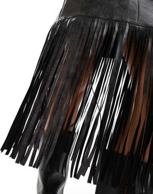 ASOS DESIGN fringe leather look mini skirt in washed grey